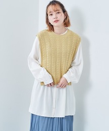 ケーブルベスト+シャツワンピース アンサンブル