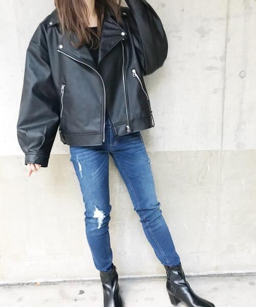 INGNI（イング）の「BIGライダース（ライダースジャケット・レディース・ブラック/ベージュ/アイボリー・M）」の6枚目の写真