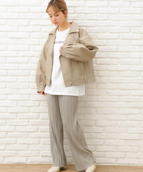 INGNI（イング）の「BIGライダース（ライダースジャケット・レディース・ブラック/ベージュ/アイボリー・M）」の7枚目の写真