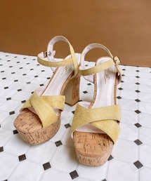 【21SS新作】【R&E】コルクチャンキーヒールクロスサンダル