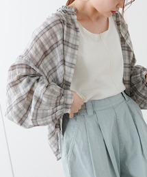 PUAL CE CIN | 綿ポリウレタンシャーリング襟フリルブラウス(シャツ/ブラウス)