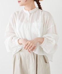 PUAL CE CIN | 綿ＰＵシャーリング襟フリルブラウス(シャツ/ブラウス)