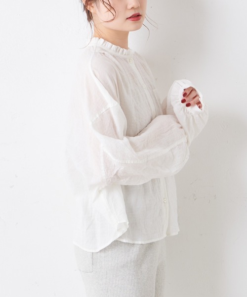 PUAL CE CIN（ピュアルセシン）の「綿ポリウレタンシャーリング襟フリルブラウス（シャツ/ブラウス・レディース・その他3/その他2/オフホワイト/その他1・FREE）」の8枚目の写真