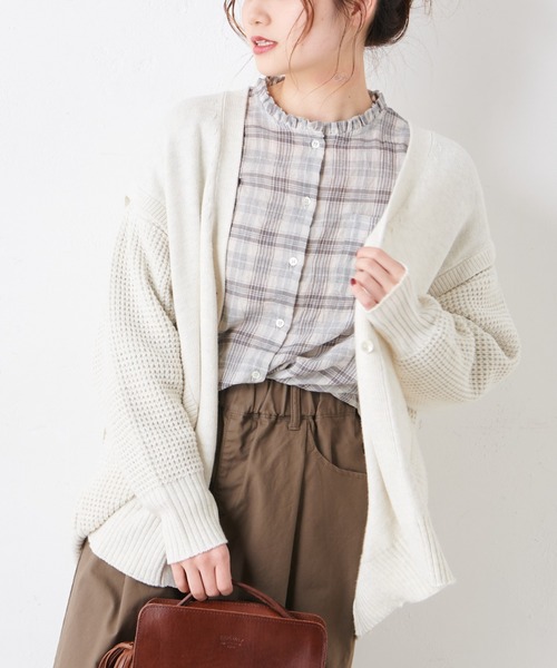 PUAL CE CIN（ピュアルセシン）の「綿ポリウレタンシャーリング襟フリルブラウス（シャツ/ブラウス・レディース・その他3/その他2/オフホワイト/その他1・FREE）」の11枚目の写真