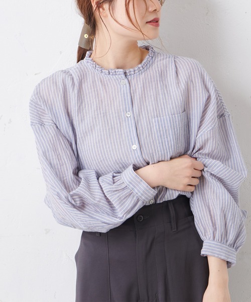 PUAL CE CIN（ピュアルセシン）の「綿ポリウレタンシャーリング襟フリルブラウス（シャツ/ブラウス・レディース・その他3/その他2/オフホワイト/その他1・FREE）」の14枚目の写真