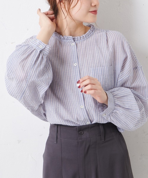 PUAL CE CIN（ピュアルセシン）の「綿ポリウレタンシャーリング襟フリルブラウス（シャツ/ブラウス・レディース・その他3/その他2/オフホワイト/その他1・FREE）」の15枚目の写真