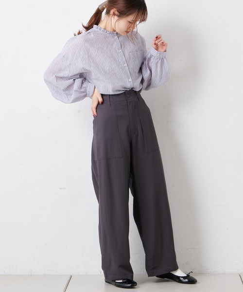 PUAL CE CIN（ピュアルセシン）の「綿ポリウレタンシャーリング襟フリルブラウス（シャツ/ブラウス・レディース・その他3/その他2/オフホワイト/その他1・FREE）」の17枚目の写真