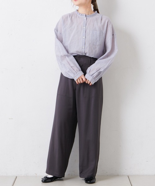 PUAL CE CIN（ピュアルセシン）の「綿ポリウレタンシャーリング襟フリルブラウス（シャツ/ブラウス・レディース・その他3/その他2/オフホワイト/その他1・FREE）」の16枚目の写真