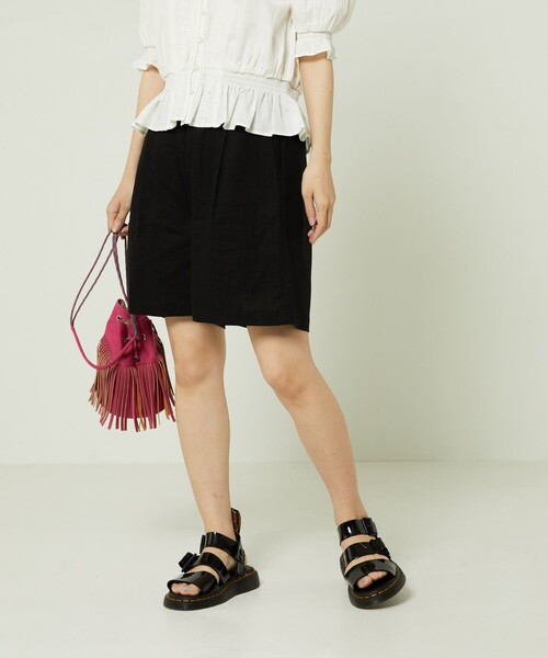 FREAK'S STORE（フリークスストア）の「リネンレーヨンショートパンツ（その他パンツ・レディース・オフホワイト/ブラック・MEDIUM/SMALL）」の2枚目の写真