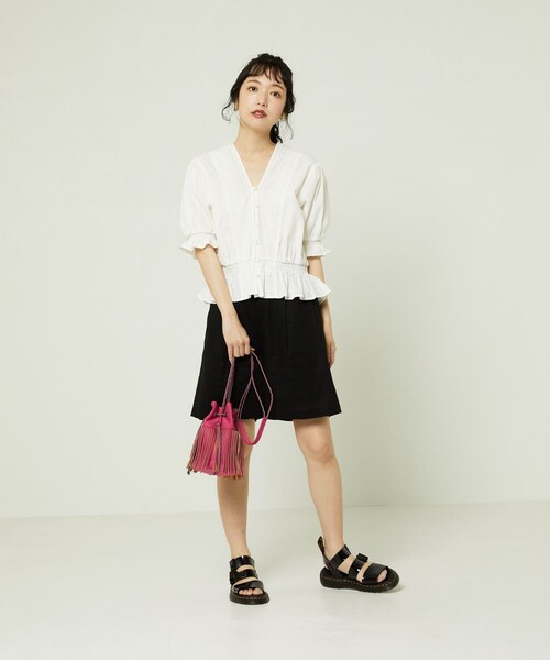 FREAK'S STORE（フリークスストア）の「リネンレーヨンショートパンツ（その他パンツ・レディース・オフホワイト/ブラック・MEDIUM/SMALL）」の5枚目の写真