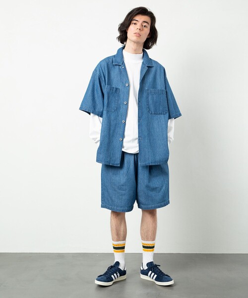 FREAK'S STORE（フリークスストア）の「ビックシルエット オープンカラー ワークシャツ セットアップ/シェフパンツ/イージーショーツ（セットアップ・メンズ・ベージュ/ブラック/オフホワイト/ベージュ系その他/ブラック系その他/ダークネイビー/レオパード・SMALL/MEDIUM/LARGE）」の6枚目の写真