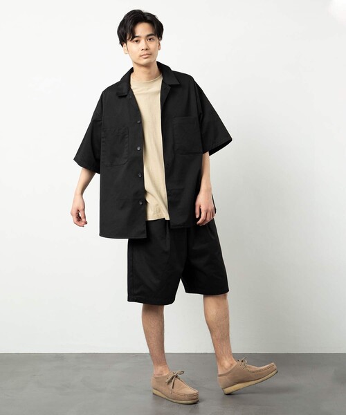 FREAK'S STORE（フリークスストア）の「ビックシルエット オープンカラー ワークシャツ セットアップ/シェフパンツ/イージーショーツ（セットアップ・メンズ・ベージュ/ブラック/オフホワイト/ベージュ系その他/ブラック系その他/ダークネイビー/レオパード・SMALL/MEDIUM/LARGE）」の3枚目の写真