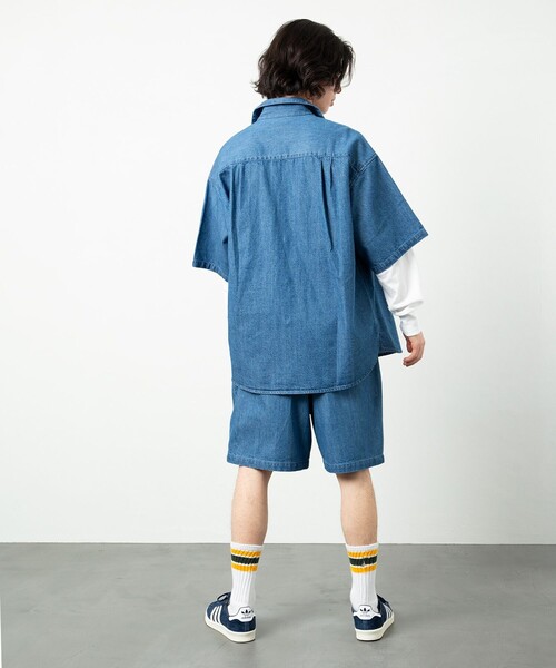 FREAK'S STORE（フリークスストア）の「ビックシルエット オープンカラー ワークシャツ セットアップ/シェフパンツ/イージーショーツ（セットアップ・メンズ・ベージュ/ブラック/オフホワイト/ベージュ系その他/ブラック系その他/ダークネイビー/レオパード・SMALL/MEDIUM/LARGE）」の12枚目の写真