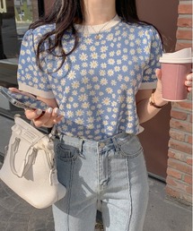 SONA | SONYUNARA フラワーパターン半袖ニット(Tシャツ/カットソー)