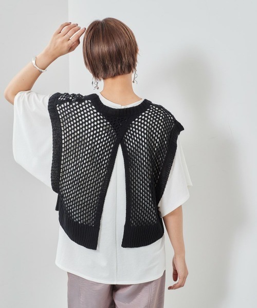 cepo（セポ）の「バックスリット　ドットメッシュニットベスト（ベスト・レディース・ブラック/ブルー/オフホワイト・M）」の3枚目の写真