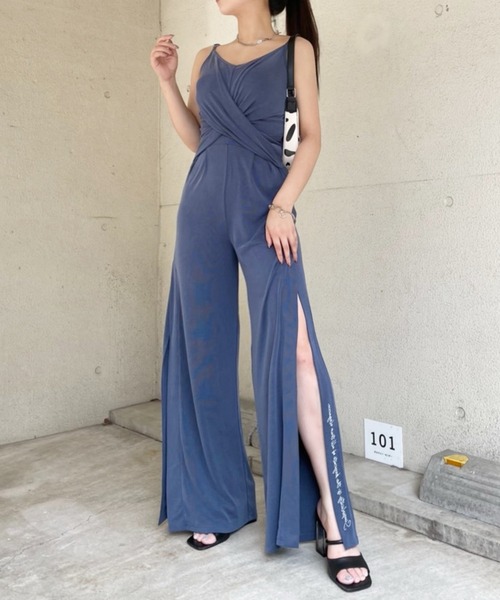 SPIRALGIRL(スパイラルガール)の「カシュクールサイドスリットオールインワン(ワンピース・レディース・ブラック/ブルー・FREE)」の1枚目の写真