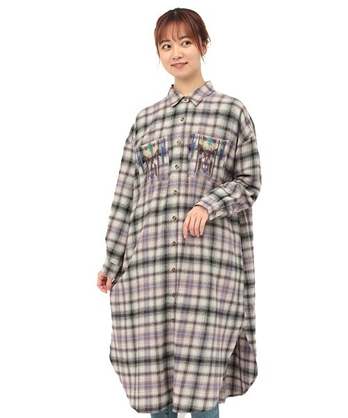 チチカカ（チチカカ）の「チェッククロス刺繍ワンピース（ワンピース・レディース・アイボリー/ブルー/ネイビー・FREE）」の10枚目の写真