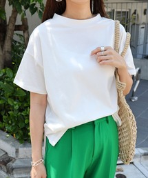 コットン天竺半袖モックネックTシャツ