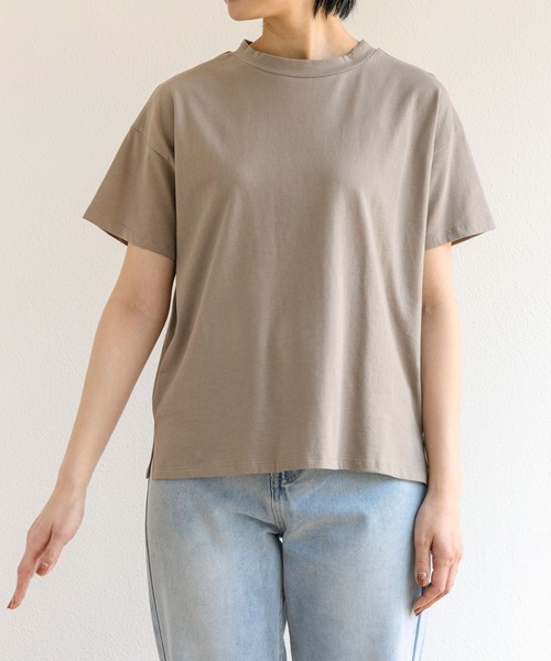 andme(アンドミー)の「コットン天竺半袖モックネックTシャツ(Tシャツ/カットソー・レディース・ブラック/オフホワイト/チャコールグレー/グレー系その他/モカ・M)」の15枚目の写真