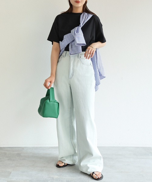 andme(アンドミー)の「コットン天竺半袖モックネックTシャツ(Tシャツ/カットソー・レディース・ブラック/オフホワイト/チャコールグレー/グレー系その他/モカ・M)」の8枚目の写真