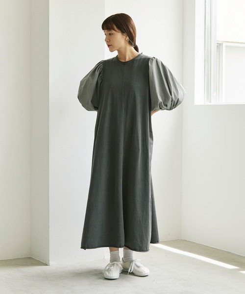 cardo fabrica(カルドファブリカ)の「クリアスピン製品染め 五分袖パフAラインワンピース(ワンピース・レディース・チャコールグレー/パープル/グレー・FREE)」の11枚目の写真