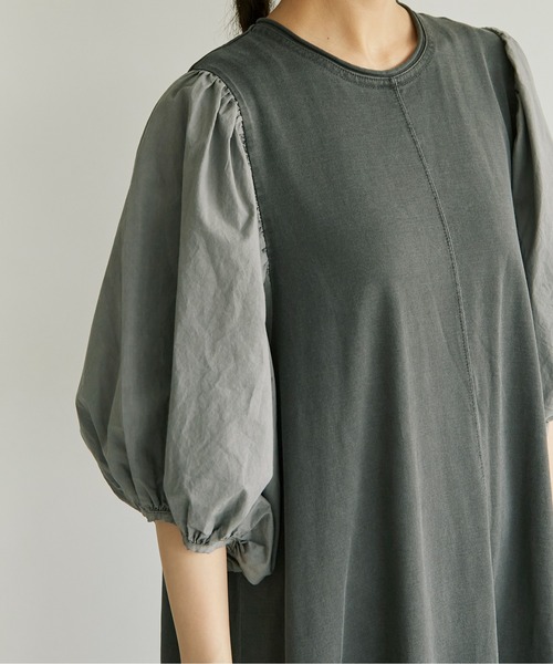 cardo fabrica(カルドファブリカ)の「クリアスピン製品染め 五分袖パフAラインワンピース(ワンピース・レディース・チャコールグレー/パープル/グレー・FREE)」の6枚目の写真