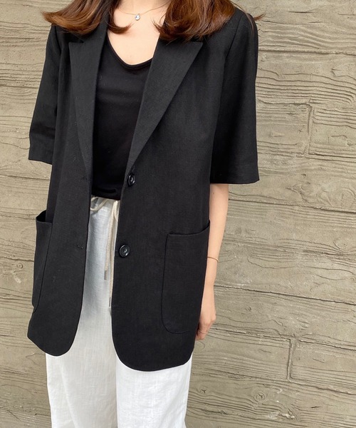 ANOTHER S(アナザーエス)の「リネン混半袖テーラードジャケット(テーラードジャケット・レディース・ホワイト/アイボリー/ブラック・FREE)」の8枚目の写真