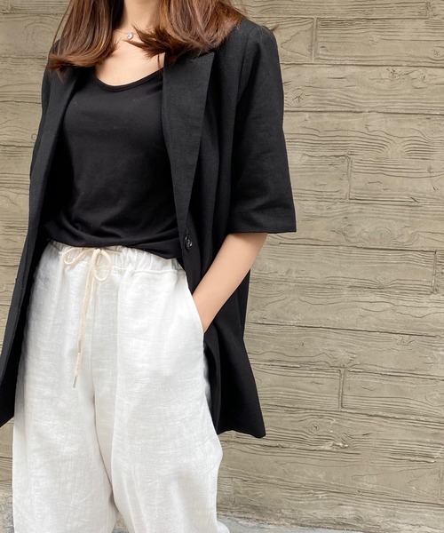 ANOTHER S(アナザーエス)の「リネン混半袖テーラードジャケット(テーラードジャケット・レディース・ホワイト/アイボリー/ブラック・FREE)」の13枚目の写真