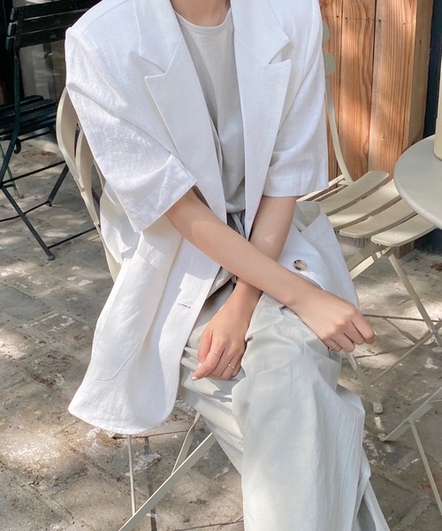 ANOTHER S(アナザーエス)の「リネン混半袖テーラードジャケット(テーラードジャケット・レディース・ホワイト/アイボリー/ブラック・FREE)」の10枚目の写真