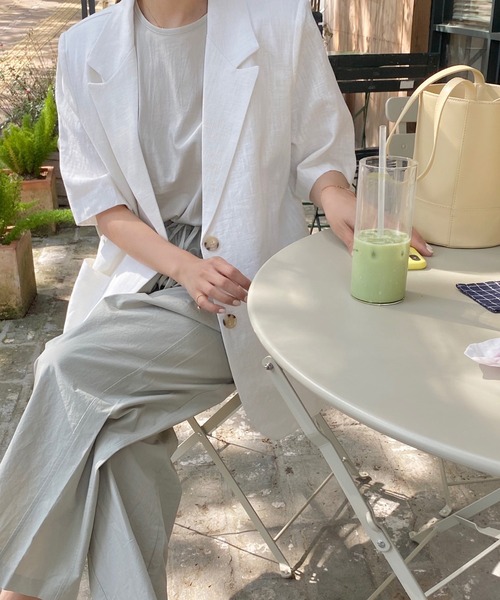 ANOTHER S(アナザーエス)の「リネン混半袖テーラードジャケット(テーラードジャケット・レディース・ホワイト/アイボリー/ブラック・FREE)」の12枚目の写真