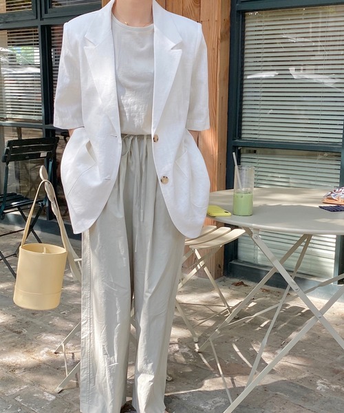 ANOTHER S(アナザーエス)の「リネン混半袖テーラードジャケット(テーラードジャケット・レディース・ホワイト/アイボリー/ブラック・FREE)」の9枚目の写真