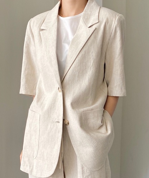 ANOTHER S(アナザーエス)の「リネン混半袖テーラードジャケット(テーラードジャケット・レディース・ホワイト/アイボリー/ブラック・FREE)」の6枚目の写真