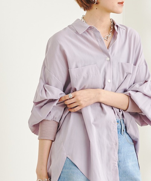 DouDou(ドゥドゥ)の「袖リブ切替シャツ(シャツ/ブラウス・レディース・ブラック/オフホワイト/バイオレット・FREE)」の3枚目の写真