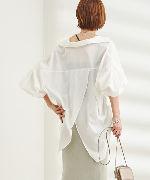 DouDou(ドゥドゥ)の「袖リブ切替シャツ(シャツ/ブラウス・レディース・ブラック/オフホワイト/バイオレット・FREE)」の1枚目の写真