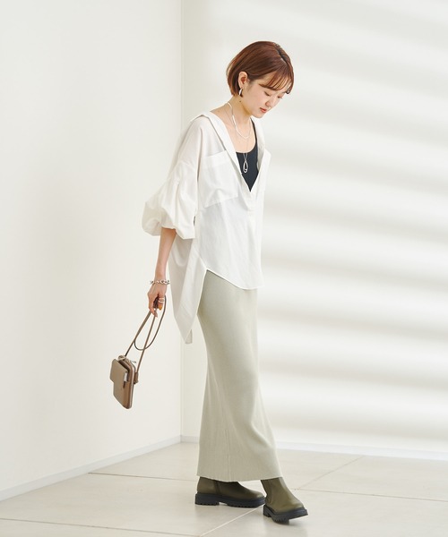 DouDou(ドゥドゥ)の「袖リブ切替シャツ(シャツ/ブラウス・レディース・ブラック/オフホワイト/バイオレット・FREE)」の5枚目の写真