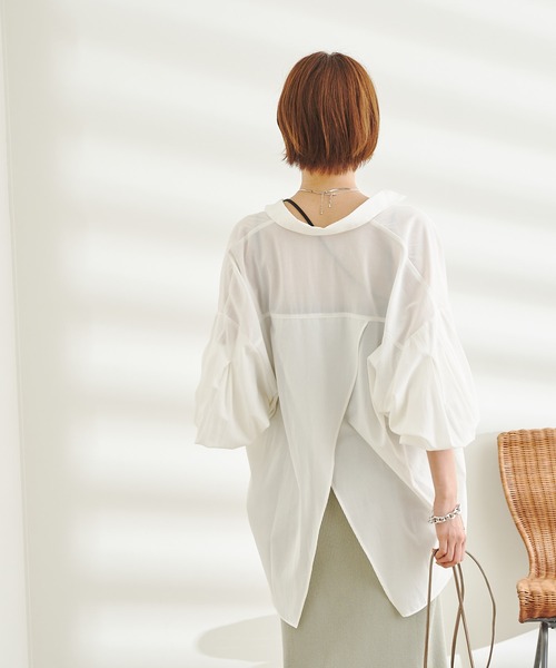 DouDou(ドゥドゥ)の「袖リブ切替シャツ(シャツ/ブラウス・レディース・ブラック/オフホワイト/バイオレット・FREE)」の6枚目の写真