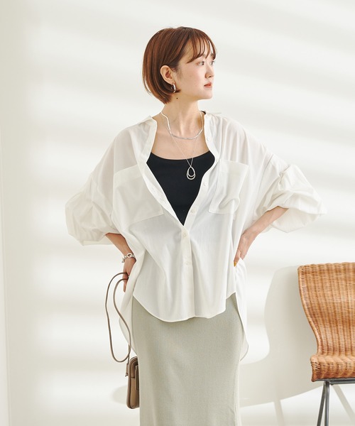 DouDou(ドゥドゥ)の「袖リブ切替シャツ(シャツ/ブラウス・レディース・ブラック/オフホワイト/バイオレット・FREE)」の12枚目の写真