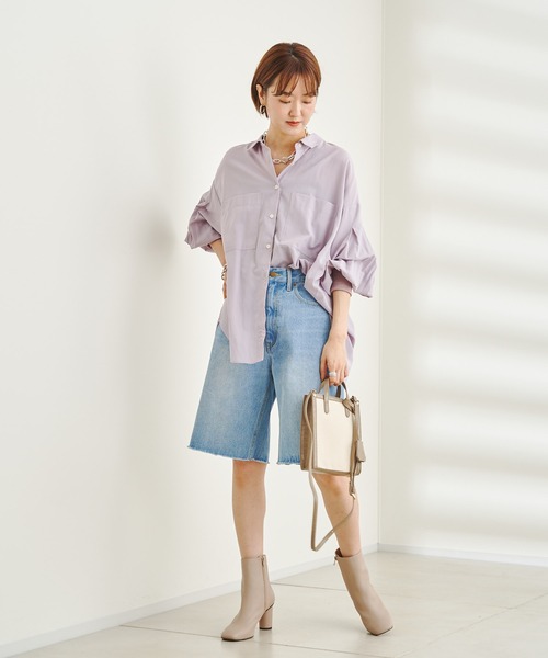 DouDou(ドゥドゥ)の「袖リブ切替シャツ(シャツ/ブラウス・レディース・ブラック/オフホワイト/バイオレット・FREE)」の13枚目の写真