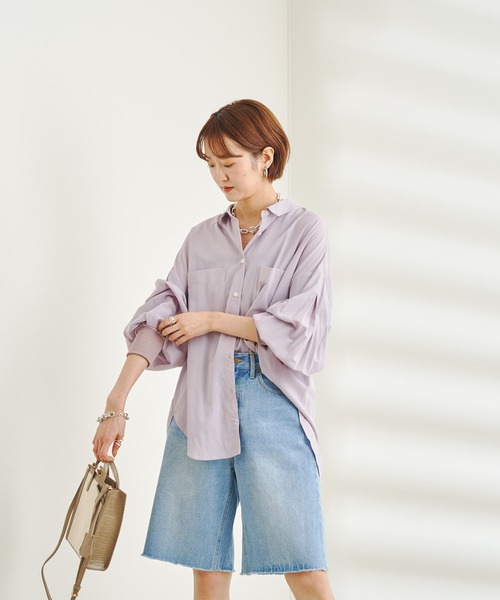 DouDou(ドゥドゥ)の「袖リブ切替シャツ(シャツ/ブラウス・レディース・ブラック/オフホワイト/バイオレット・FREE)」の19枚目の写真