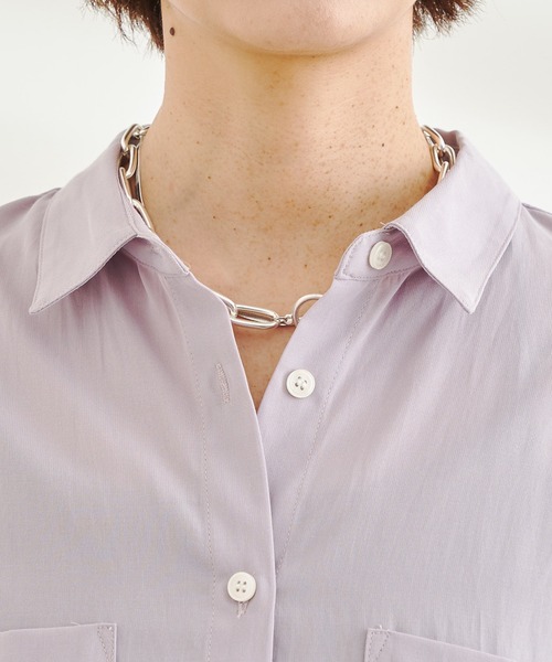 DouDou(ドゥドゥ)の「袖リブ切替シャツ(シャツ/ブラウス・レディース・ブラック/オフホワイト/バイオレット・FREE)」の14枚目の写真