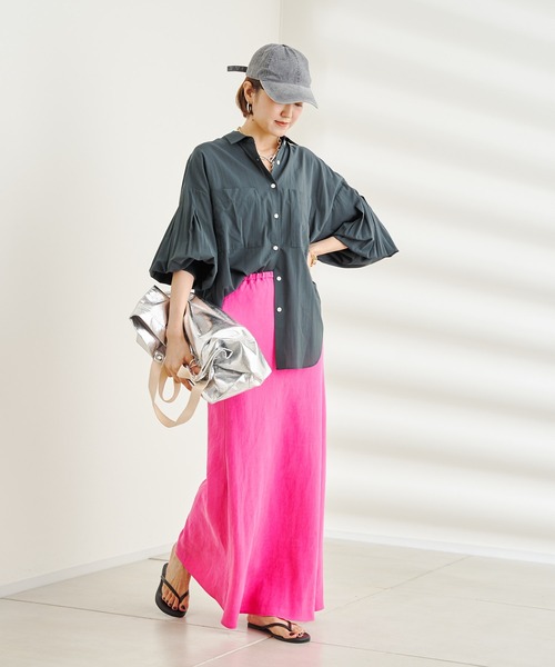 DouDou(ドゥドゥ)の「袖リブ切替シャツ(シャツ/ブラウス・レディース・ブラック/オフホワイト/バイオレット・FREE)」の4枚目の写真