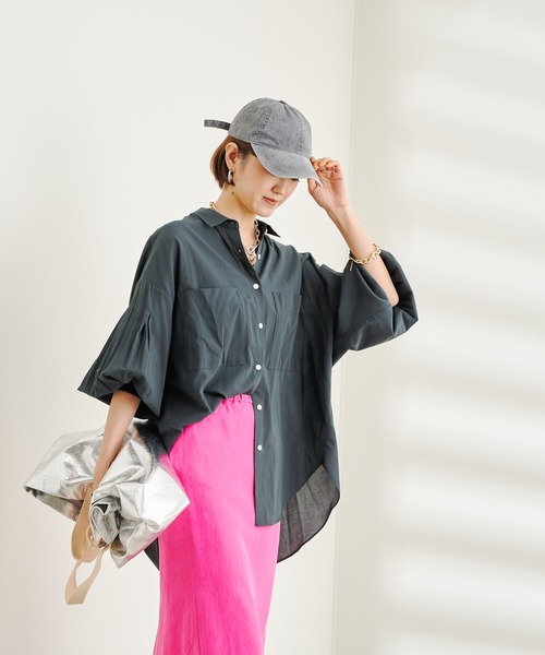 DouDou(ドゥドゥ)の「袖リブ切替シャツ(シャツ/ブラウス・レディース・ブラック/オフホワイト/バイオレット・FREE)」の10枚目の写真