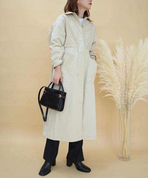 slowmelly（スローメリー）の「ステンカラーコート（ステンカラーコート・レディース・ライトベージュ/ブラック/ベージュ・FREE）」の4枚目の写真