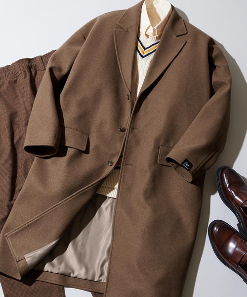 Kappa(カッパ)の「kappa / カッパ 別注 オーバーサイズ ロングメルトンチェスターコート(チェスターコート・メンズ・ブラック/ベージュ/ダークネイビー・L/M)」の1枚目の写真