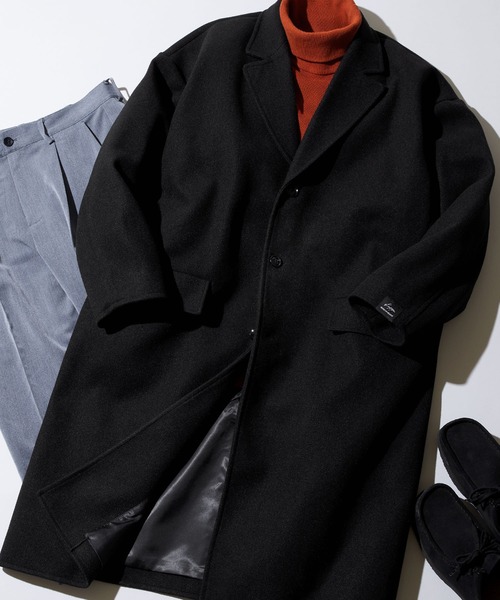 Kappa(カッパ)の「kappa / カッパ 別注 オーバーサイズ ロングメルトンチェスターコート(チェスターコート・メンズ・ブラック/ベージュ/ダークネイビー・L/M)」の2枚目の写真