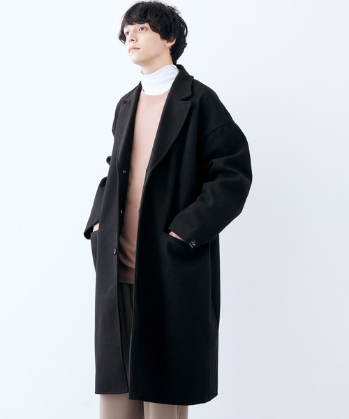 Kappa(カッパ)の「kappa / カッパ 別注 オーバーサイズ ロングメルトンチェスターコート(チェスターコート・メンズ・ブラック/ベージュ/ダークネイビー・L/M)」の4枚目の写真
