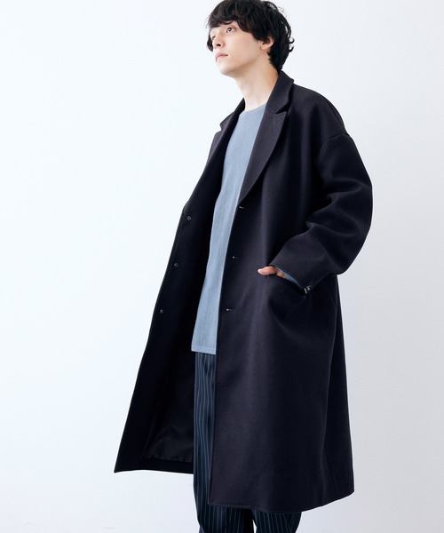 Kappa(カッパ)の「kappa / カッパ 別注 オーバーサイズ ロングメルトンチェスターコート(チェスターコート・メンズ・ブラック/ベージュ/ダークネイビー・L/M)」の6枚目の写真