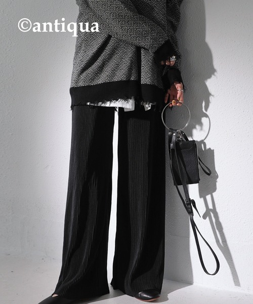 antiqua(アンティカ)の「セルフカットできる!細プリーツパンツ(その他パンツ・レディース・ベージュ系その他/グリーン/パープル/ホワイト系その他/ブラック・FREE)」の1枚目の写真