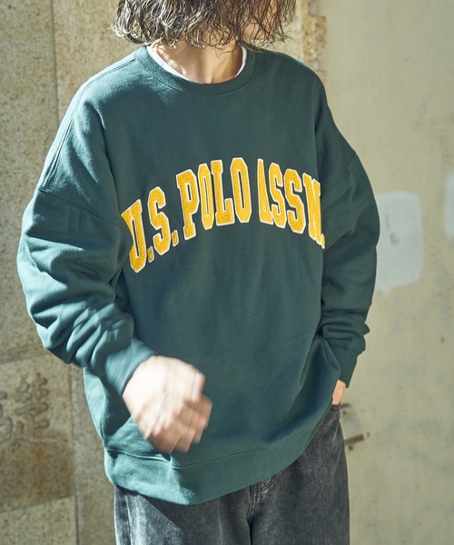 U.S. POLO ASSN.（ユーエスポロアッスン）の「【U.S. POLO ASSN./ユーエスポロアッスン】カレッジロゴサガラ刺繍クルーネックスウェット/ユニセックス/裏起毛（スウェット・メンズ・ブラック/ネイビー/ブラウン/オフホワイト/サックスブルー/グリーン/杢グレー・SMALL/MEDIUM/LARGE）」の12枚目の写真