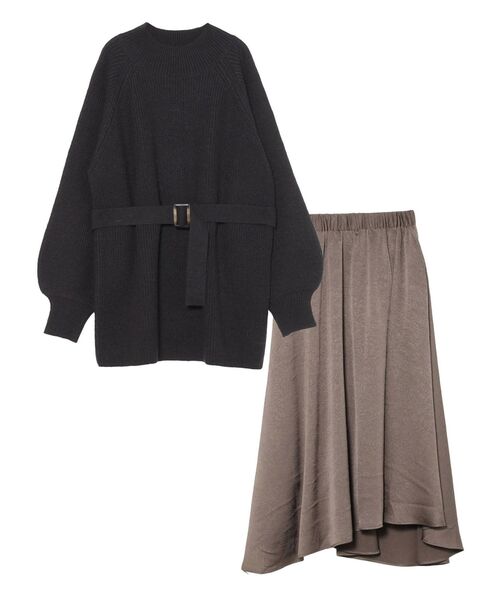 LAGUNAMOON（ラグナムーン）の「ミドル丈ニットサテンスカートSET（ワンピース・レディース・ブラック/アイボリー・FREE）」の2枚目の写真